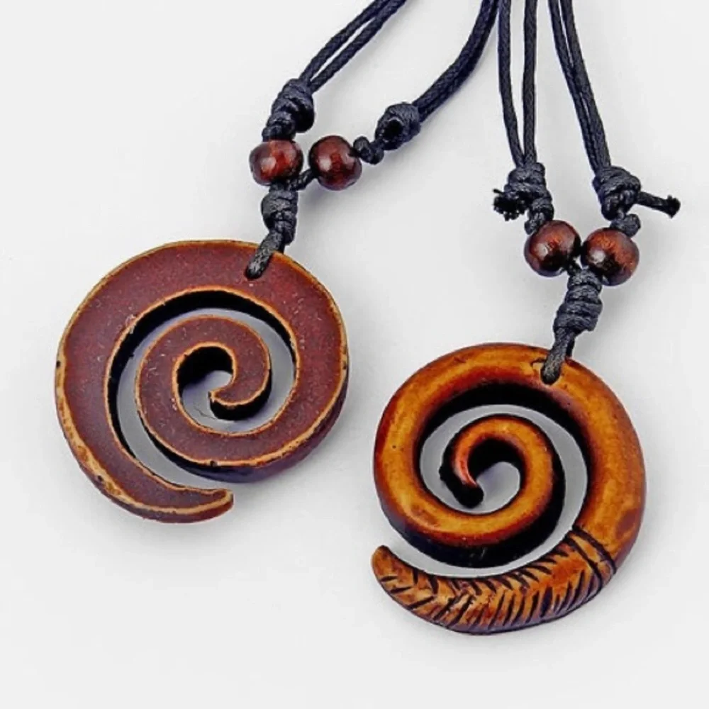 New Handmade Boho Hawaiian Tribal Engraved Spiral Helix Hook Pendant Necklace